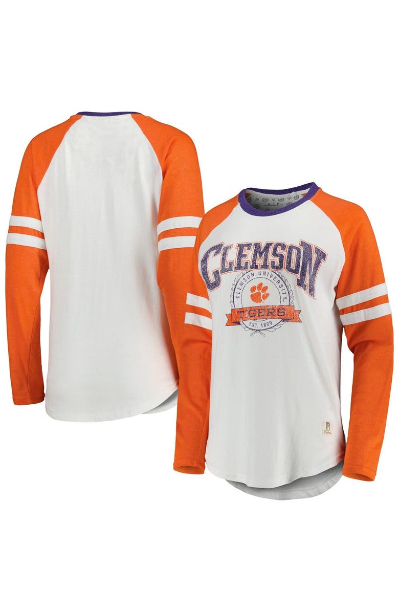 PRESSBOX Women's Pressbox White/Orange Clemson Tigers Brooking Sleeve Stripe Raglan Long Sleeve T-Shirt, Main, color, 