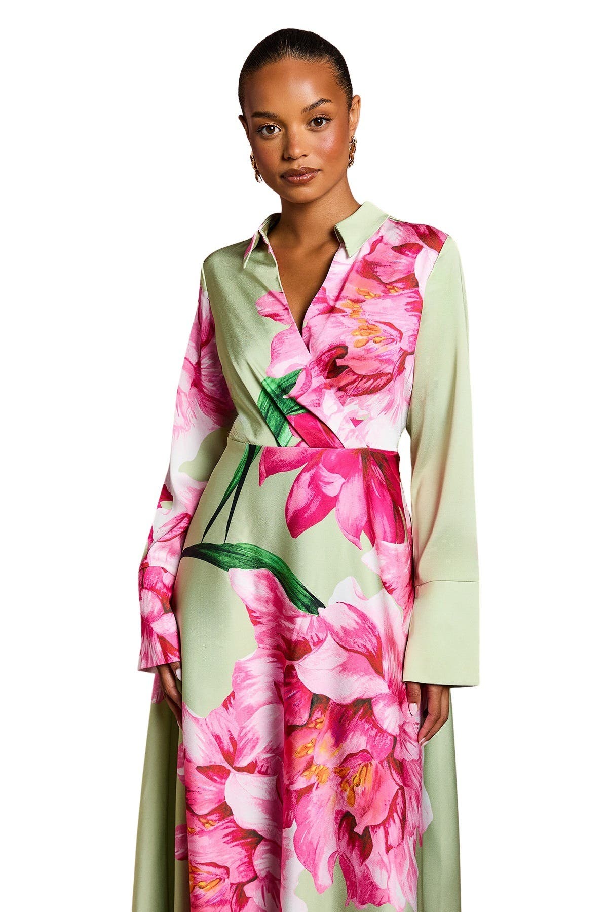 Petite Placement Print Wrap Front Gown - image 2