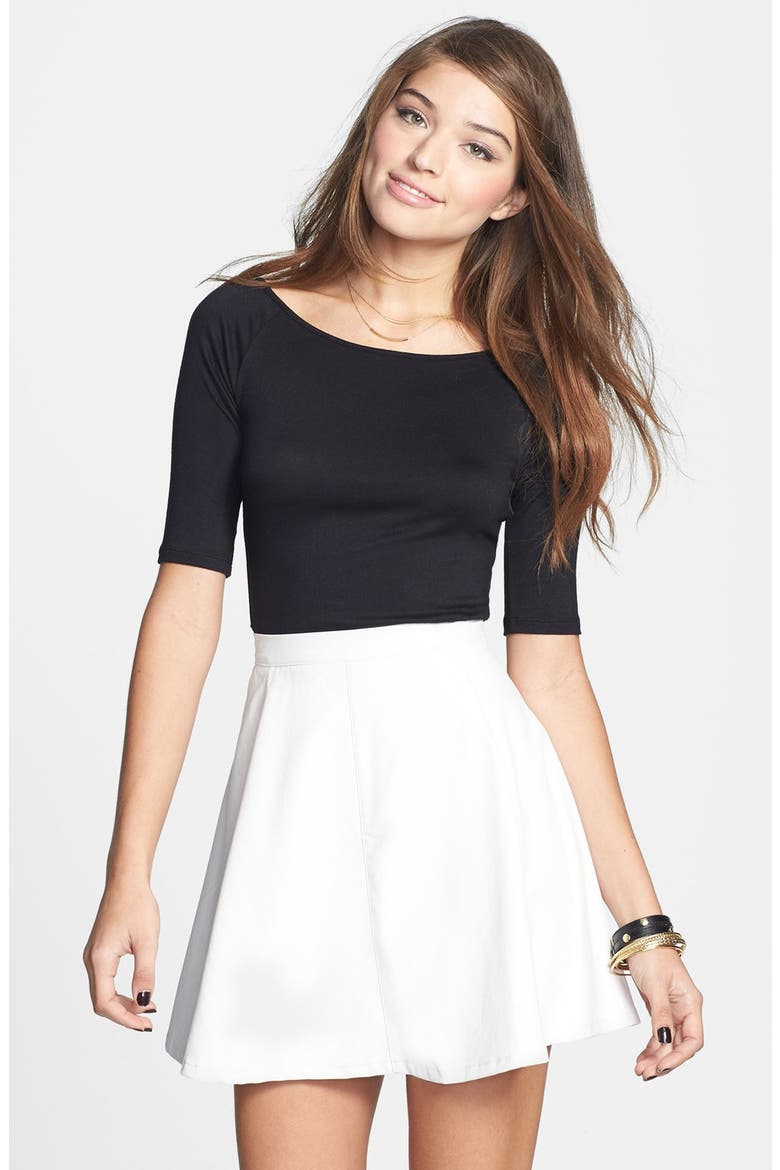 Faux Leather Skater Skirt, Main, color, WHITE