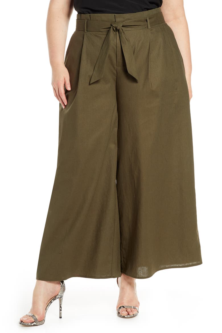 Tie Waist Palazzo Pants, Main, color, OLIVE