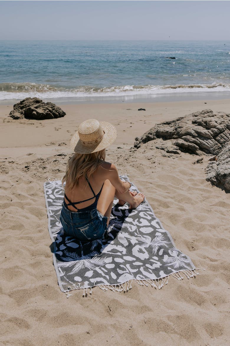 Leopard Palm Organic Turkish Towel, Alternate, color, Black
