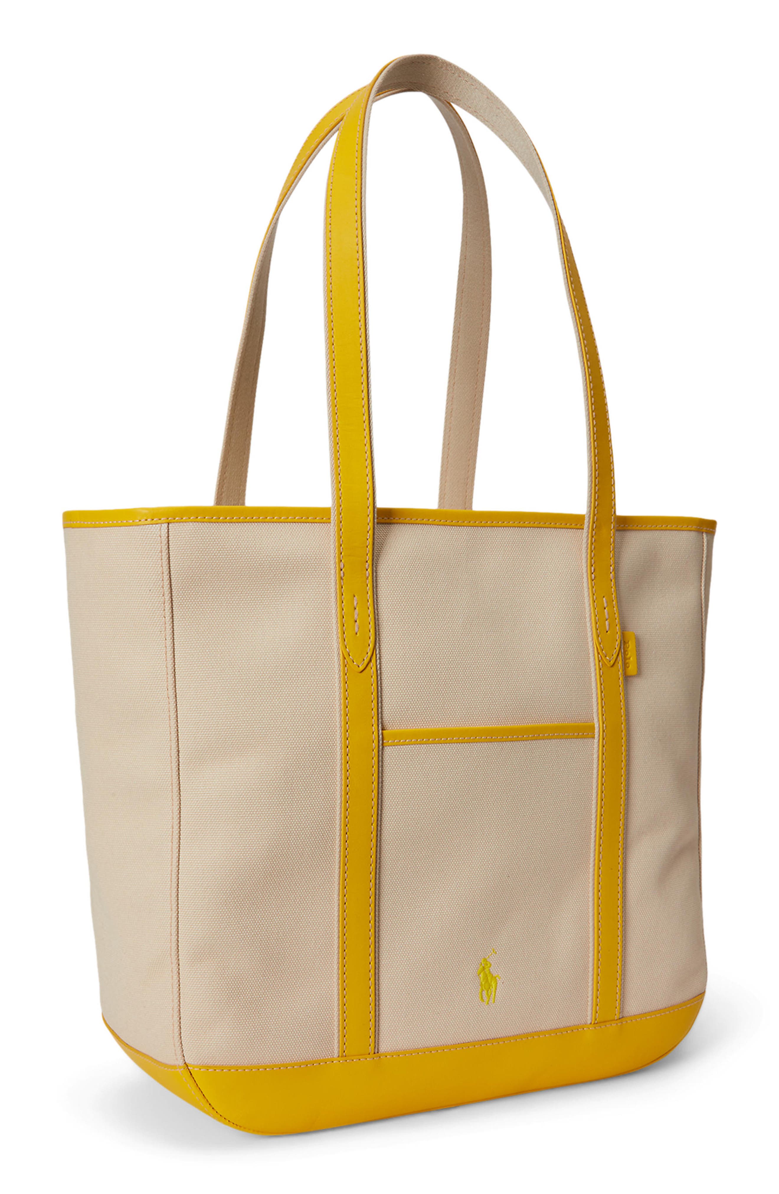 Medium Canvas & Leather Tote, Alternate, color, ECRU/ RACING YELLOW