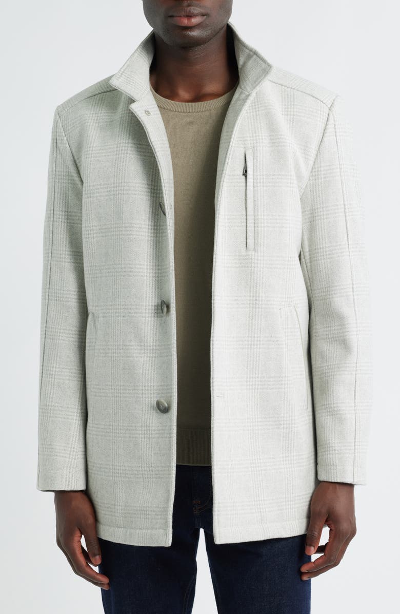 Johnston & Murphy Upton Check Bib Insert Wool Blend Car Coat, Alternate, color, Oyster Plaid