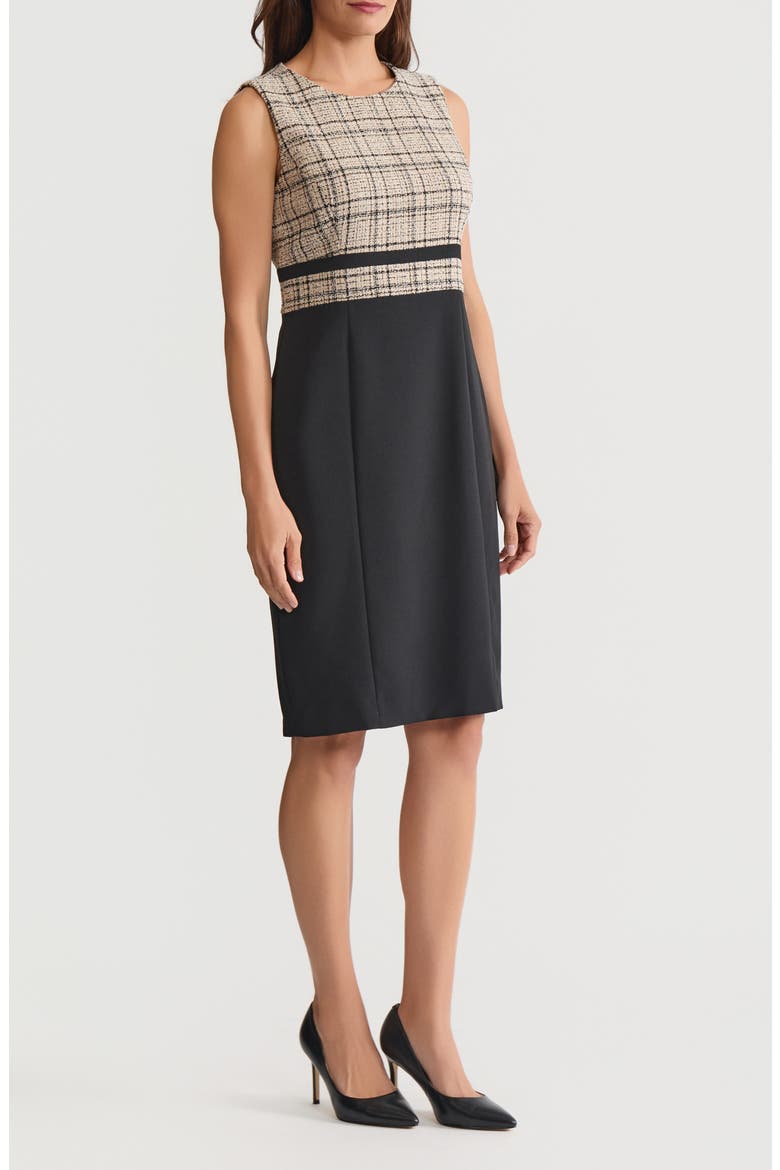 Tweed Contrast Sleeveless Sheath Dress, Alternate, color, SOFT SAND MULTI