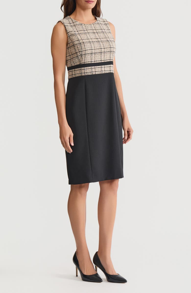 KASPER Tweed Contrast Sleeveless Sheath Dress, Alternate, color, Soft Sand Multi