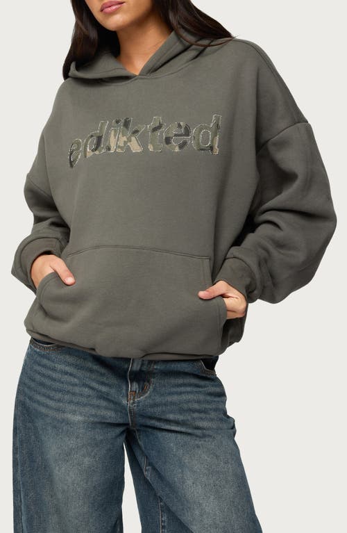 EDIKTED Camo Cutie Oversize Hoodie in Olive at Nordstrom, Size Medium