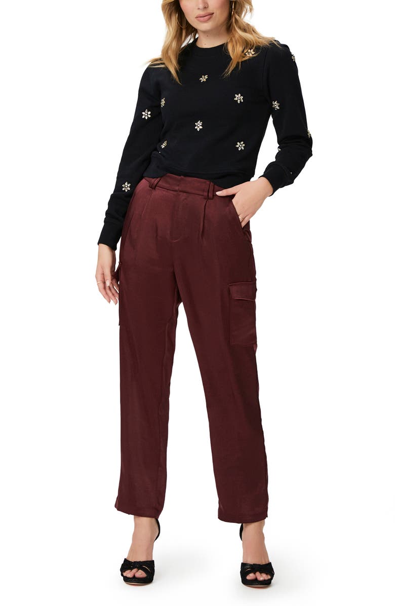 PAIGE Malika Satin Cargo Pants, Alternate, color, Dusty Cherrywood