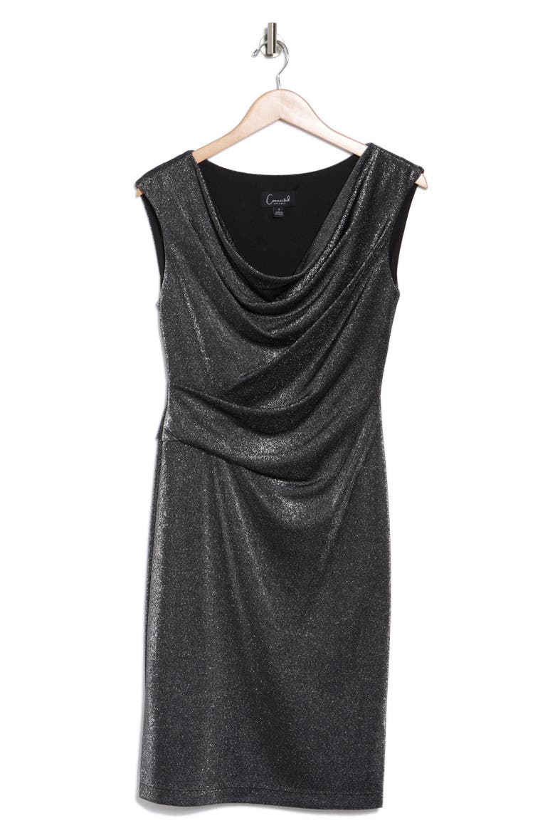 Cowl Neck Foiled Dress, Alternate, color, SILVER