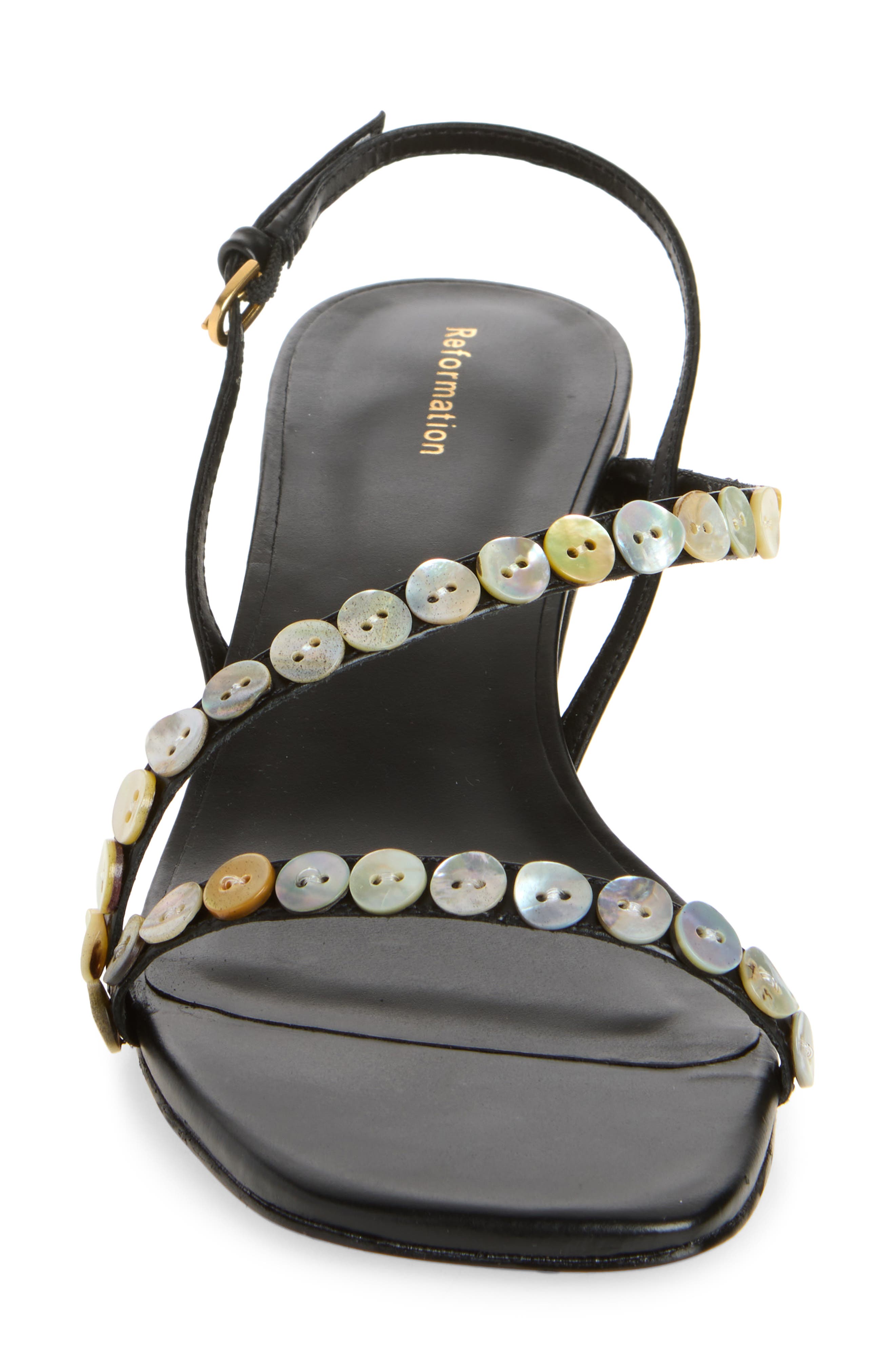 Reformation Shoshana Sandal, Alternate, color, Black Leather Shell Buttons