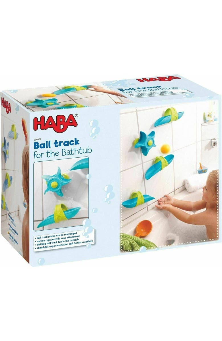 HABA STEM Bath Toys for Kids Ages 3-6 with Suction Cup Tracks, Paddle Wheel, Ladle & Ball, Water Toys Play Set to Inspire Creativity & Problem-Solving, Alternate, color, Blue Multi