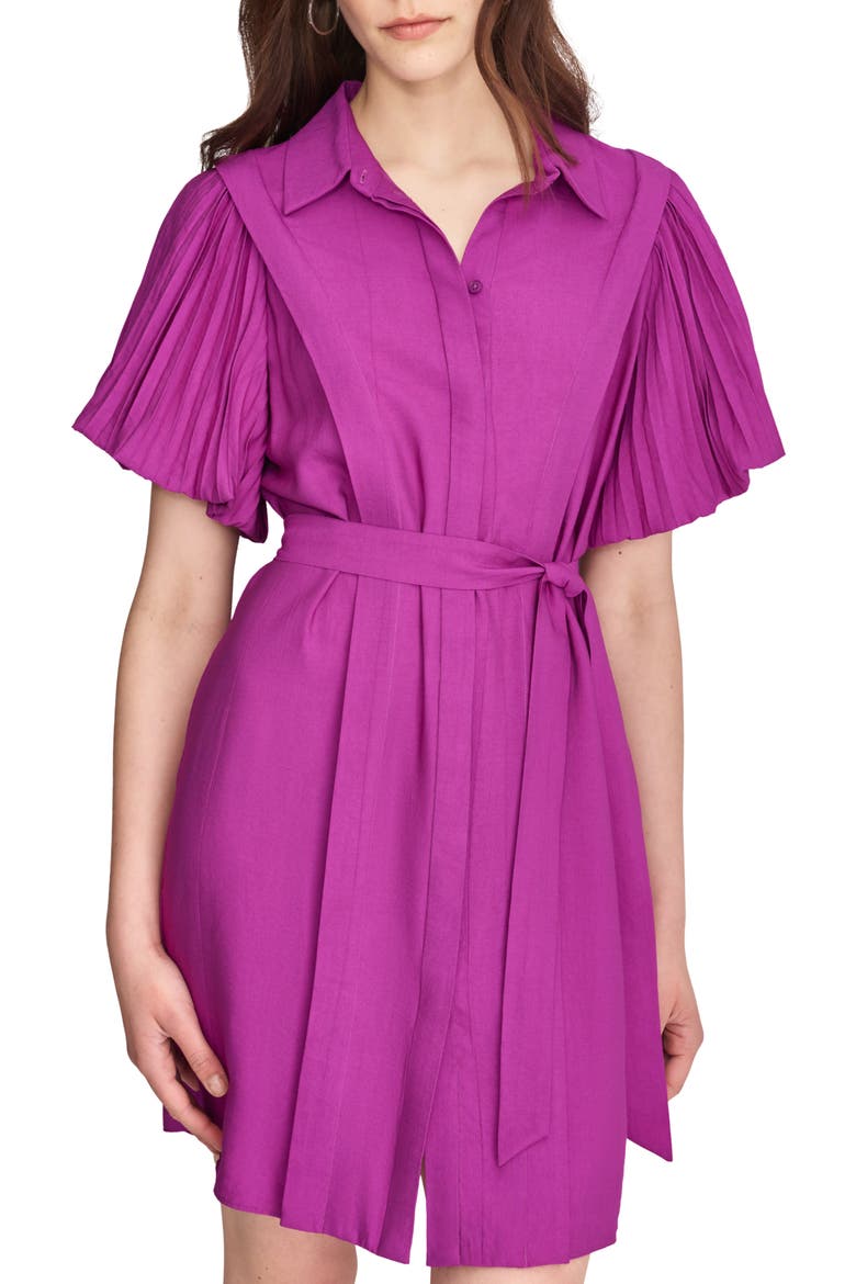 Pleated Short Sleeve Shirtdress, Alternate, color, ORCHID