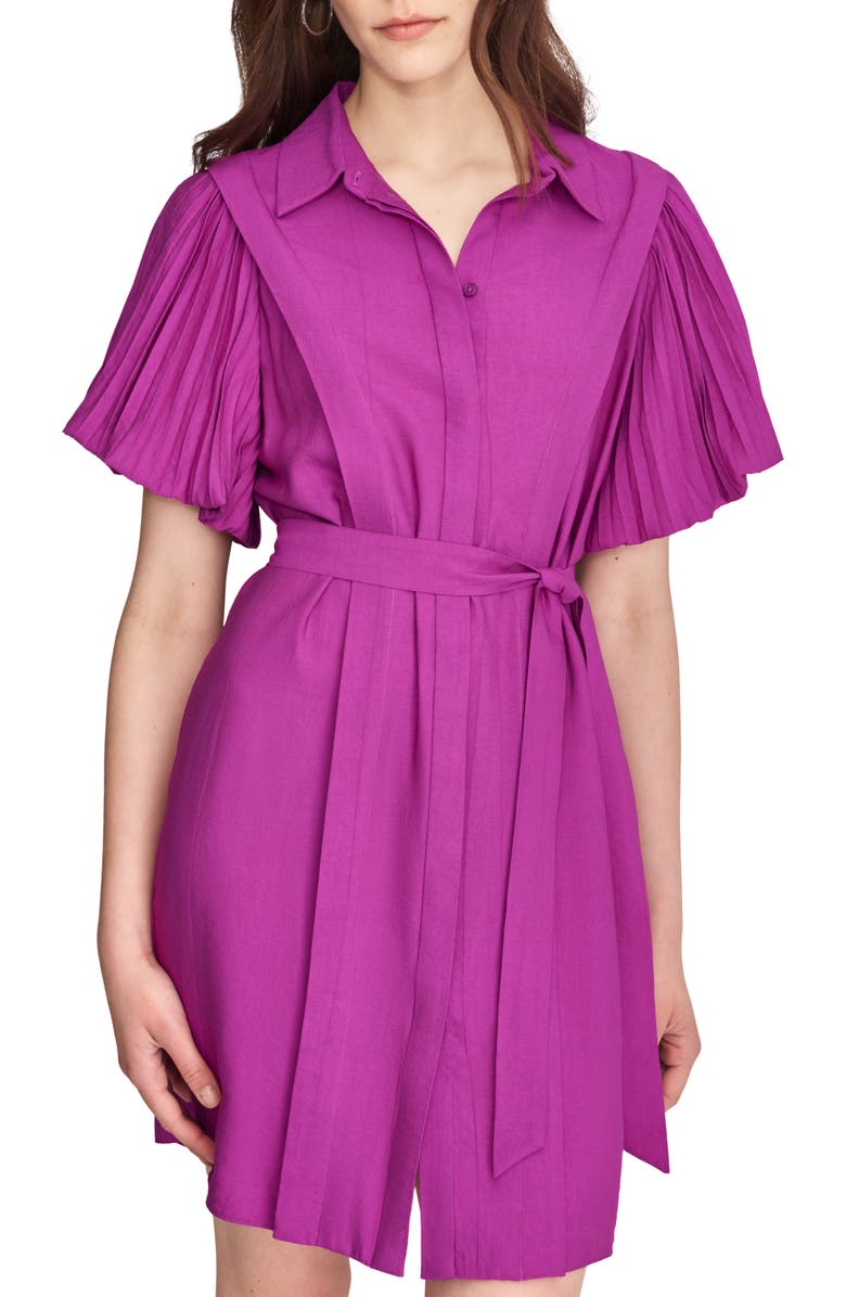 DKNY Pleated Short Sleeve Shirtdress, Alternate, color, Orchid