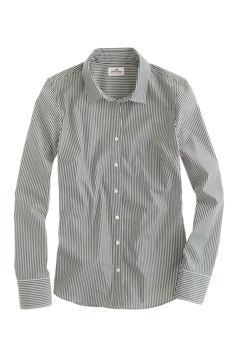 Perfect Slim Stretch Stripe Button Front Shirt, Alternate, color, BLACK