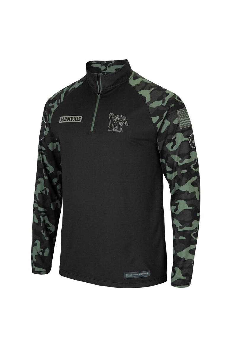 Men's Colosseum Black Memphis Tigers OHT Military Appreciation Take Flight Raglan Quarter-Zip Jacket, Alternate, color, Black