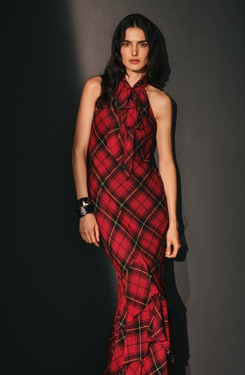 Plaid Ruffle Detail Gown