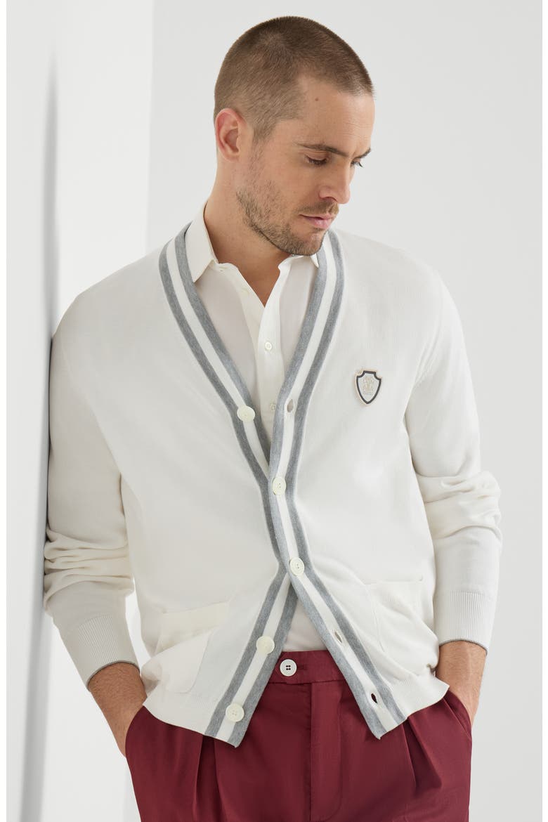 Cotton cardigan with logo, Alternate, color, White