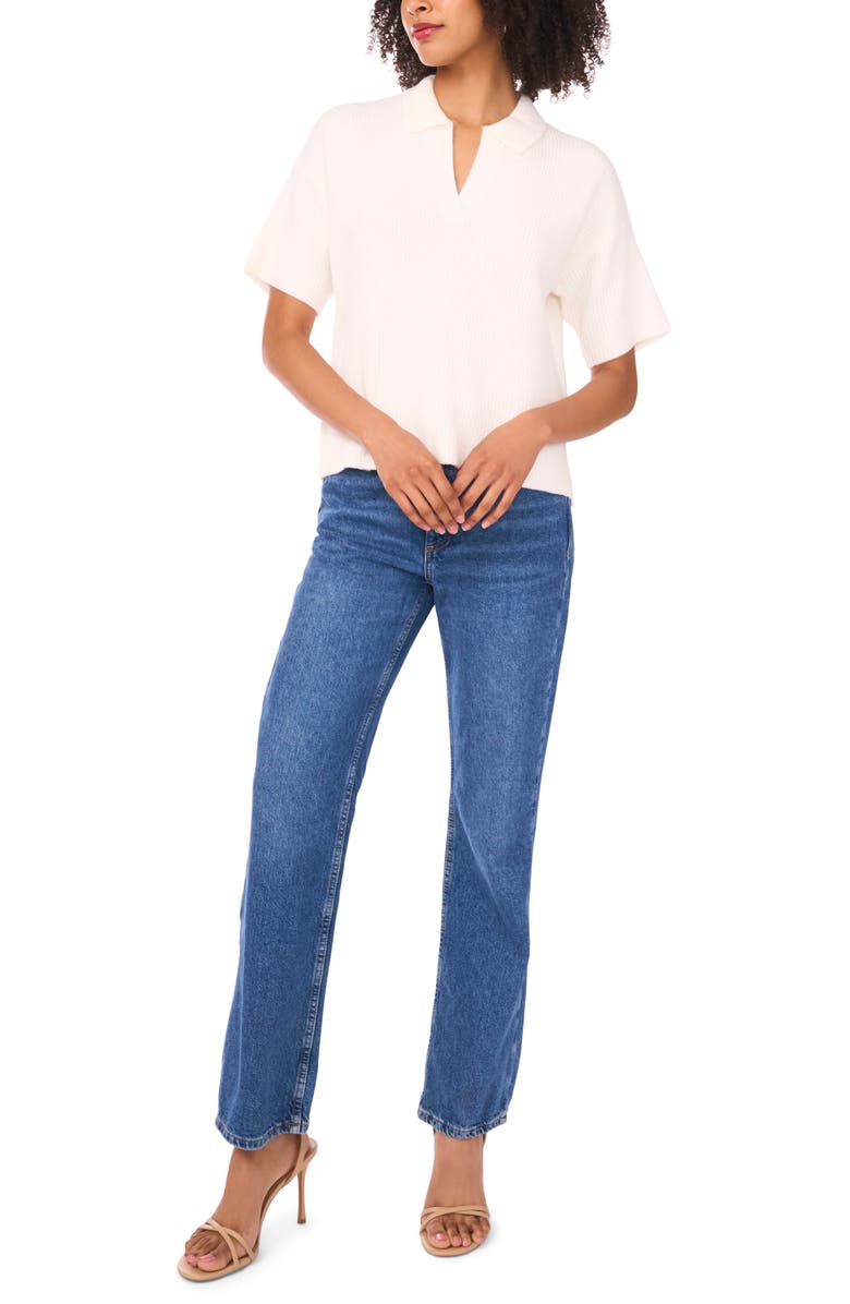 1.STATE Short Sleeve Johnny Collar Sweater, Alternate, color, Antique White