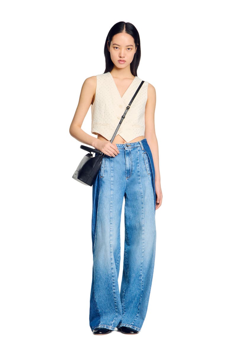 SANDRO Rhinestone tweed jacket, Alternate, color, 