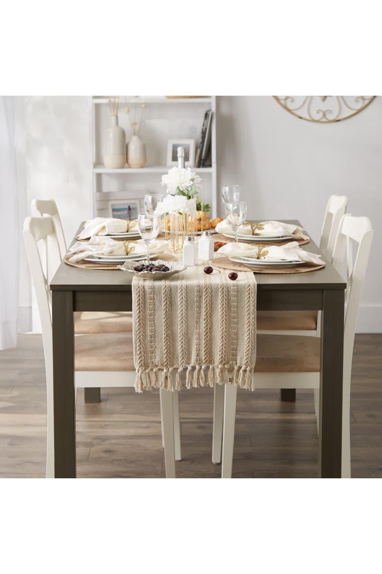Braided Stripe Jacquard Table Runner, Alternate, color, Vintage Linen
