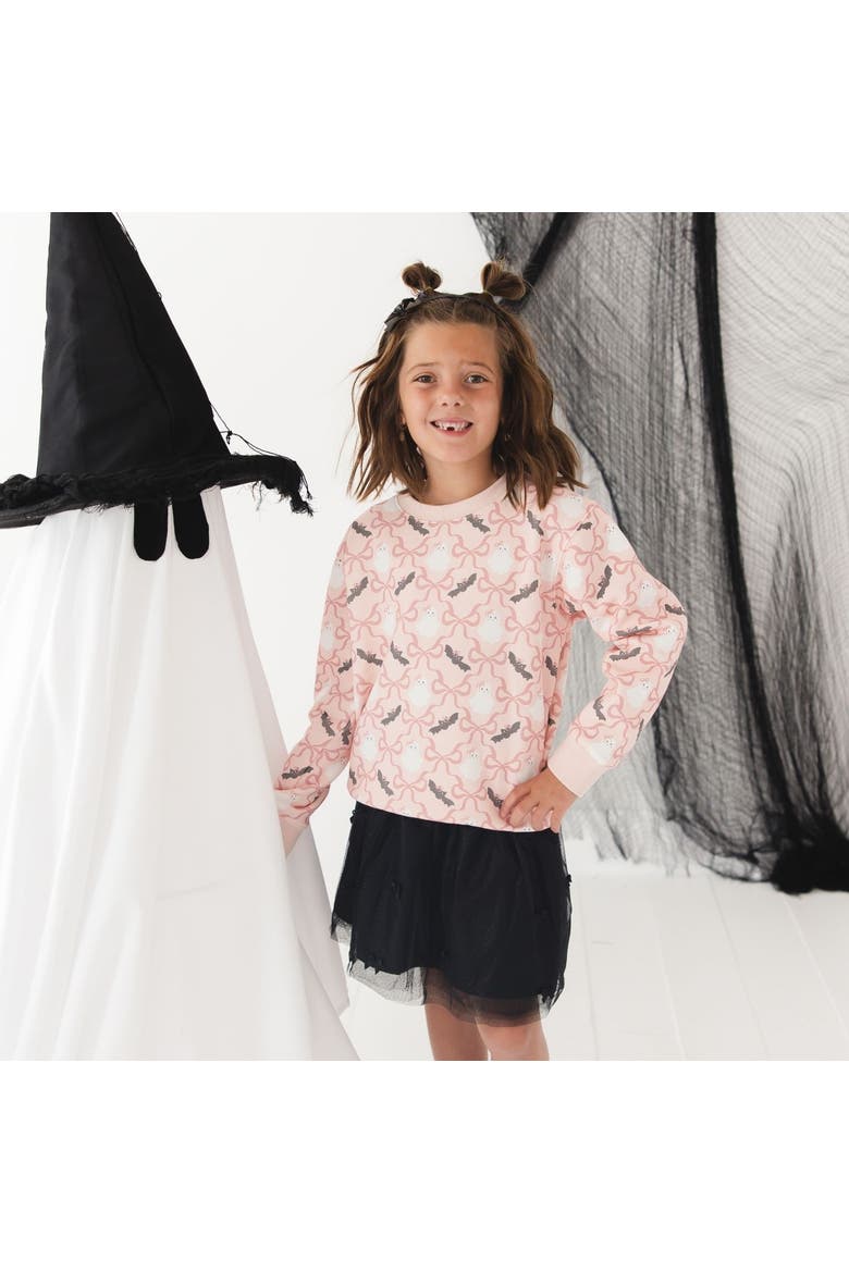 Bat And Ghost Trellis Halloween Sweatshirt, Alternate, color, Pink