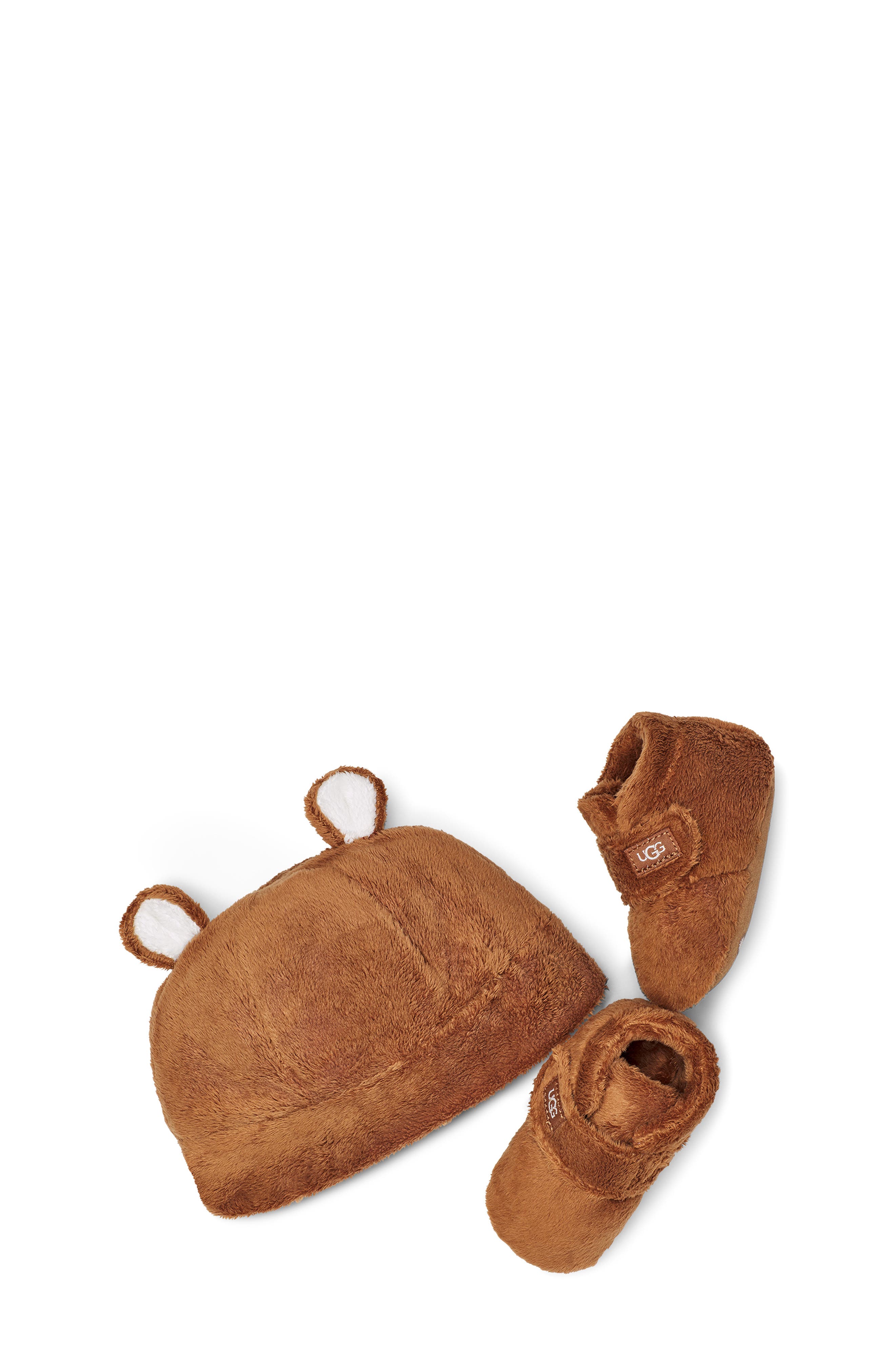Bixbee Faux Fur Beanie & Booties Set, Alternate, color, CHESTNUT