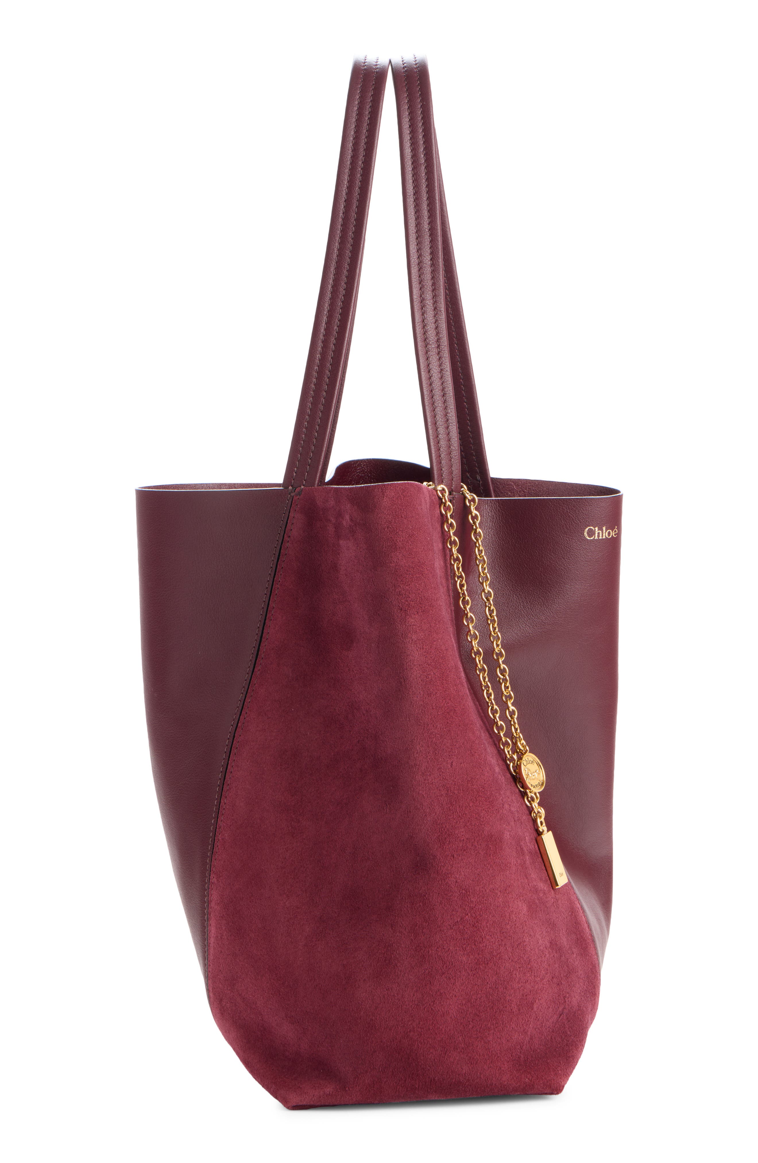 Spin Leather & Suede Tote, Alternate, color, BURNT RED