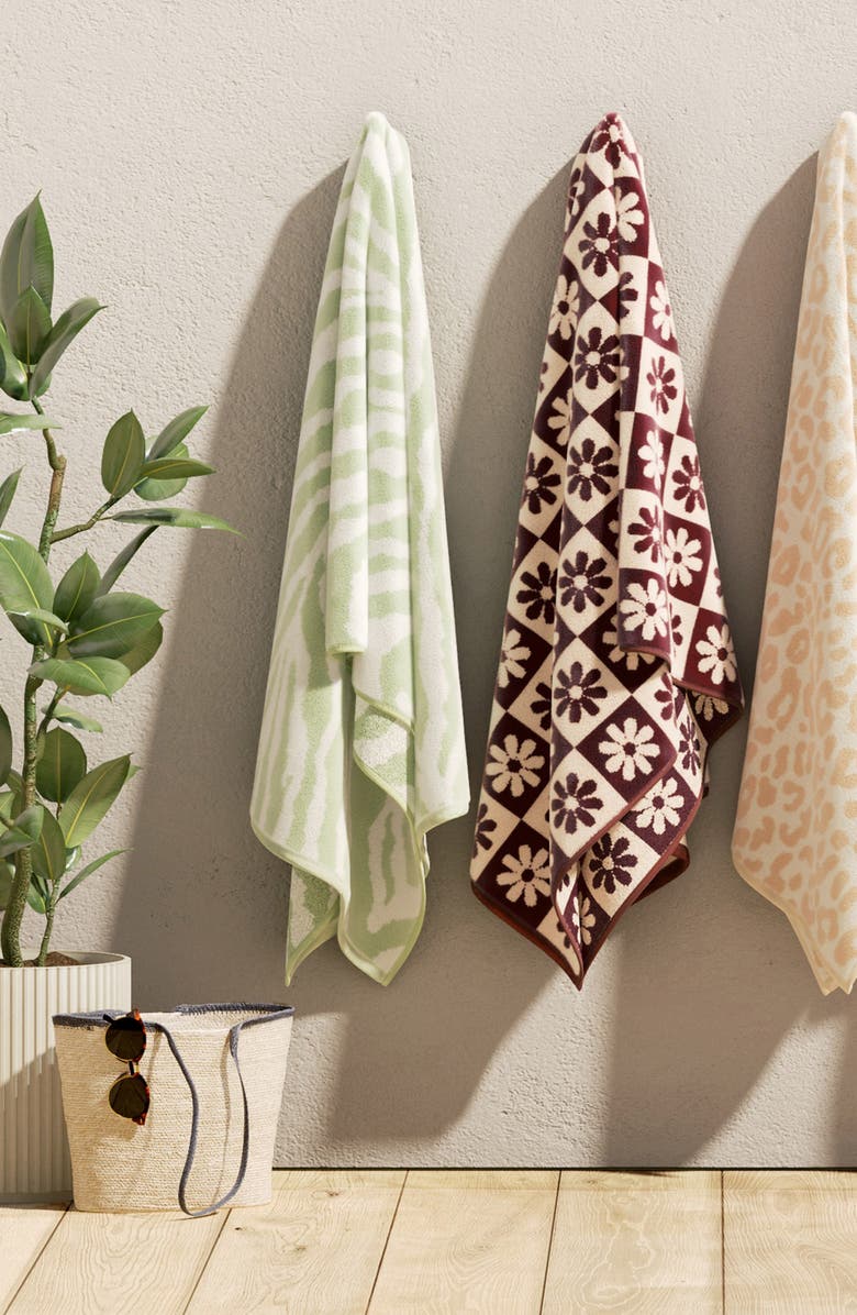 Woven & Weft Oversize Beach Towel, Alternate, color, Light Sage Green Zebra