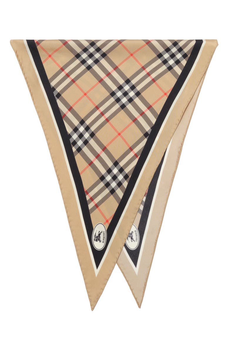 Burberry Check Knight Stamp Silk Scarf, Alternate, color, Sand