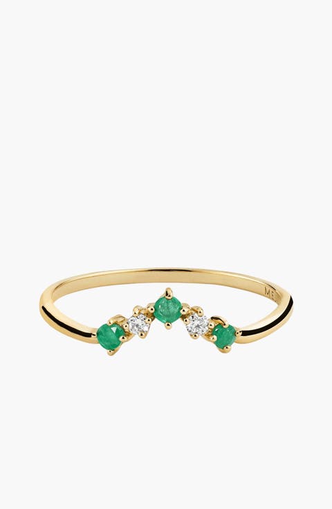 Emerald and Diamond Wishbone Ring
