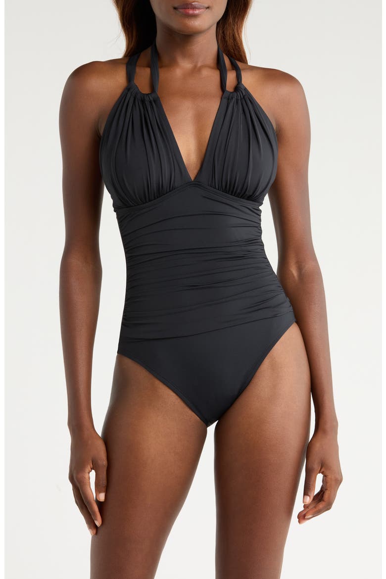 Island Goddess Convertible High Neck One-Piece Swimsuit, Main, color, BLACK