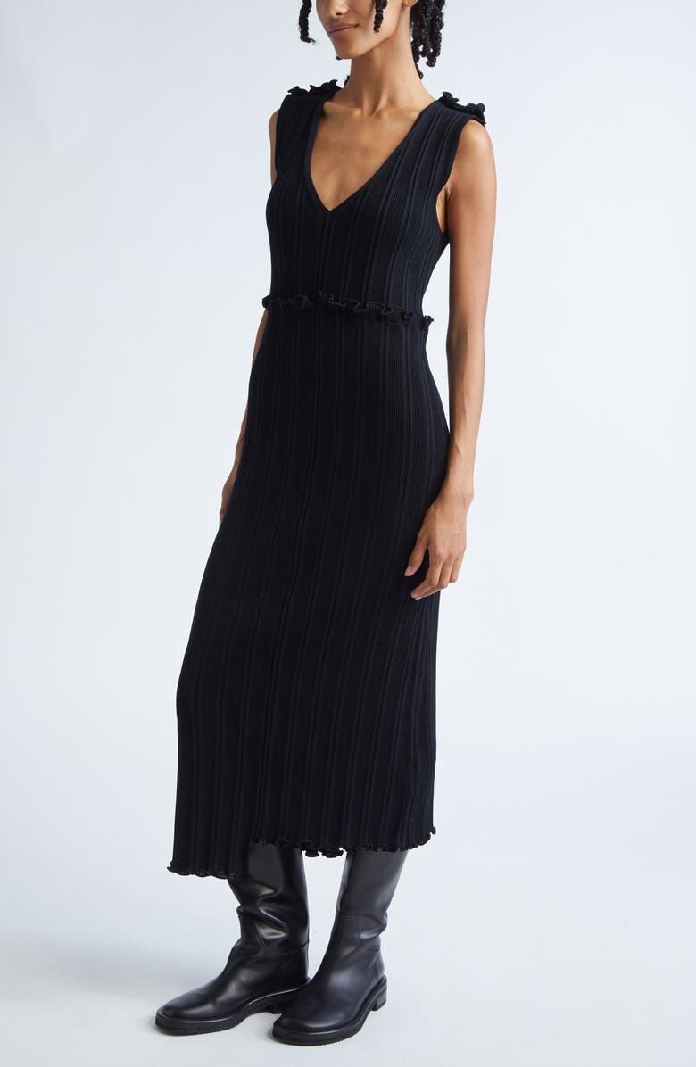 Jil Sander Asymmetric Sleeveless Cotton Rib Medi Dress, Alternate, color, Black
