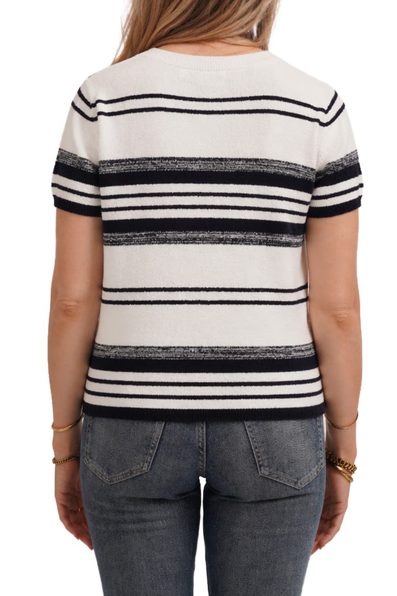 Striped Short Sleeve Sweater, Alternate, color, BONE/ ECLIPSE