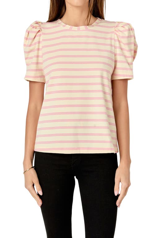 English Factory Stripe Puff Sleeve Top In Cream/pink
