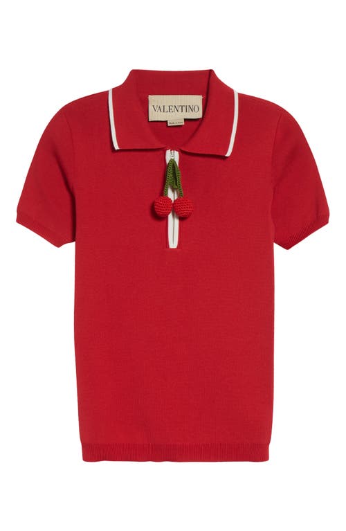 Valentino Cherryfic Top With Polo Collar And Cherry Embellishment In Red