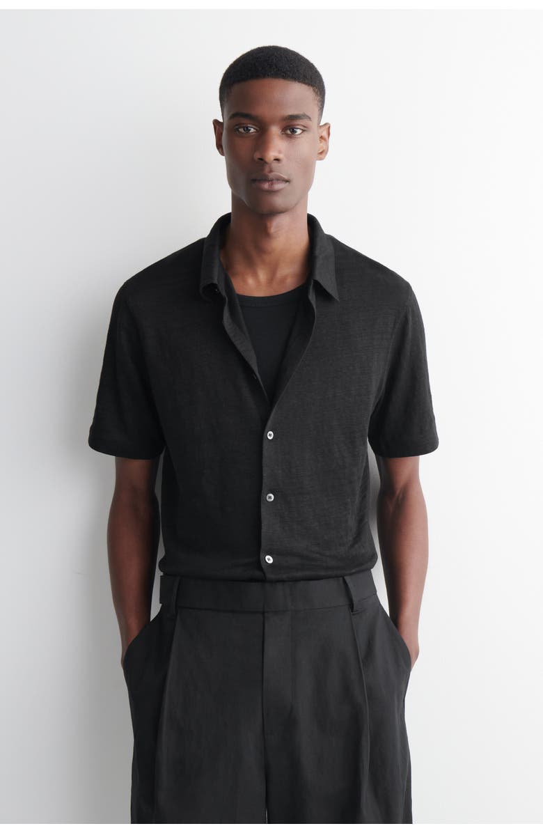 COS Linen-jersey Short-sleeved Shirt, Main, color, Black