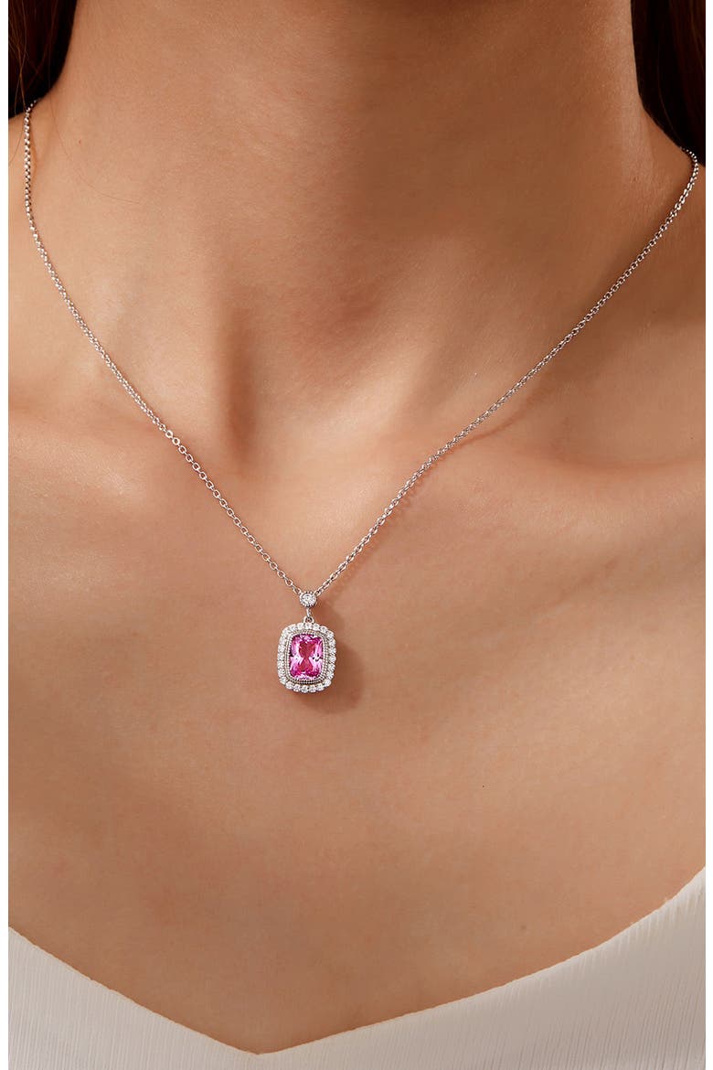 Fancy Lab Created Sapphire & Simulated Diamond Pendant Necklace, Alternate, color, PINK