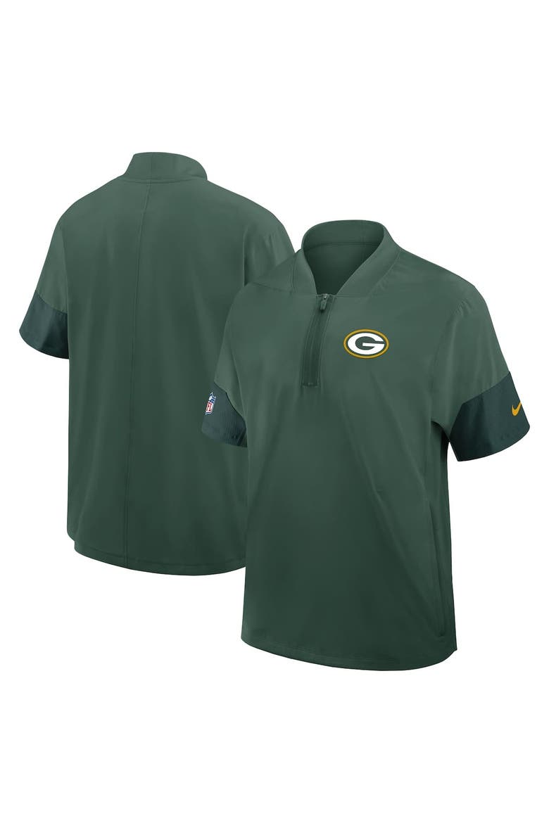 Men's Nike Green Green Bay Packers Sideline Short Sleeve Quarter-Zip Performance Coach Jacket, Main, color, Green