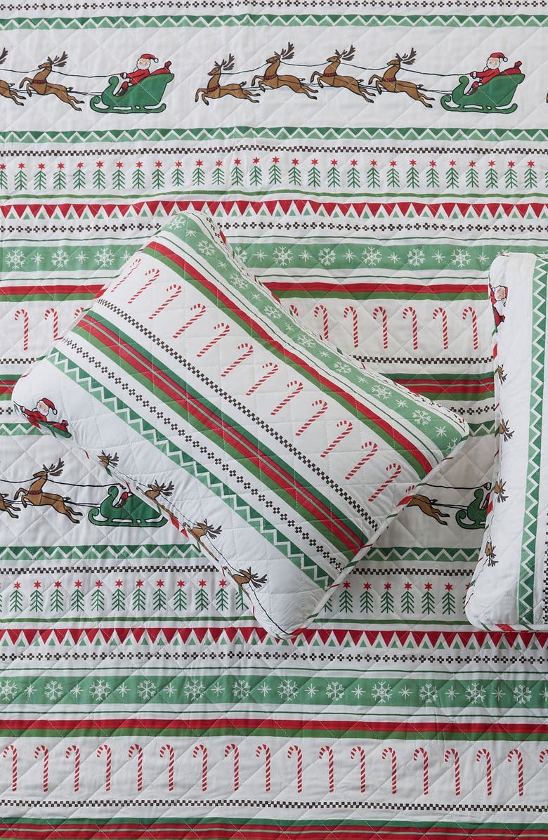 Woven & Weft Winter Themed 3-Piece Quilt Set, Alternate, color, Festive Stripes
