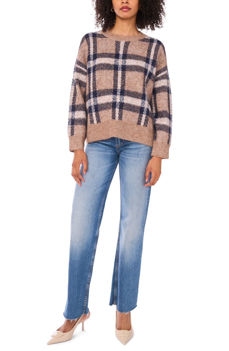 Vince Camuto Plaid Jacquard Sweater, Alternate, color, Walnut Heather