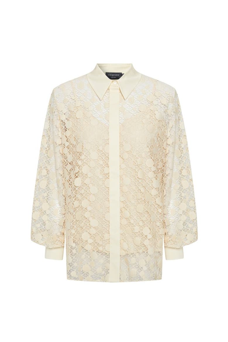 Noelle Cotton Lace Shirt, Alternate, color, BONE