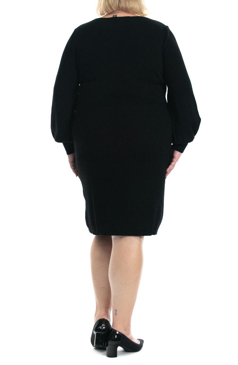 Nina Leonard V-Neck Balloon Sleeve Sweater Dress, Alternate, color,