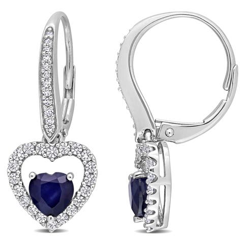 Sapphire & Diamond Heart Earrings 14K