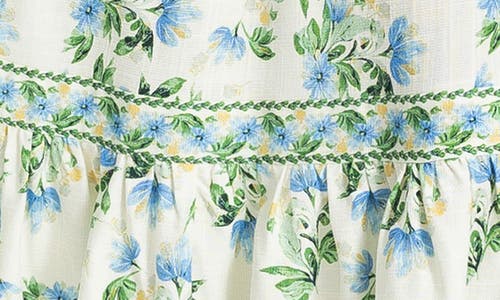Max Studio Floral Smocked Maxi Dress In Cream/blue Summer Blooms