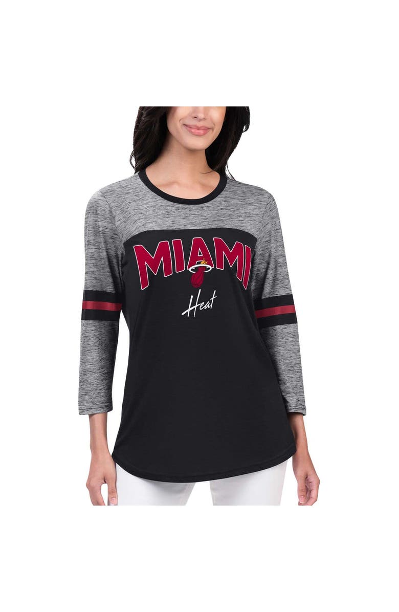 G-III 4HER BY CARL BANKS Women's G-III 4Her by Carl Banks Black Miami Heat Play the Game 3/4-Sleeve T-Shirt, Main, color, Black