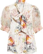 Alice + Olivia Brentley Floral Tie Neck Button-Up Top