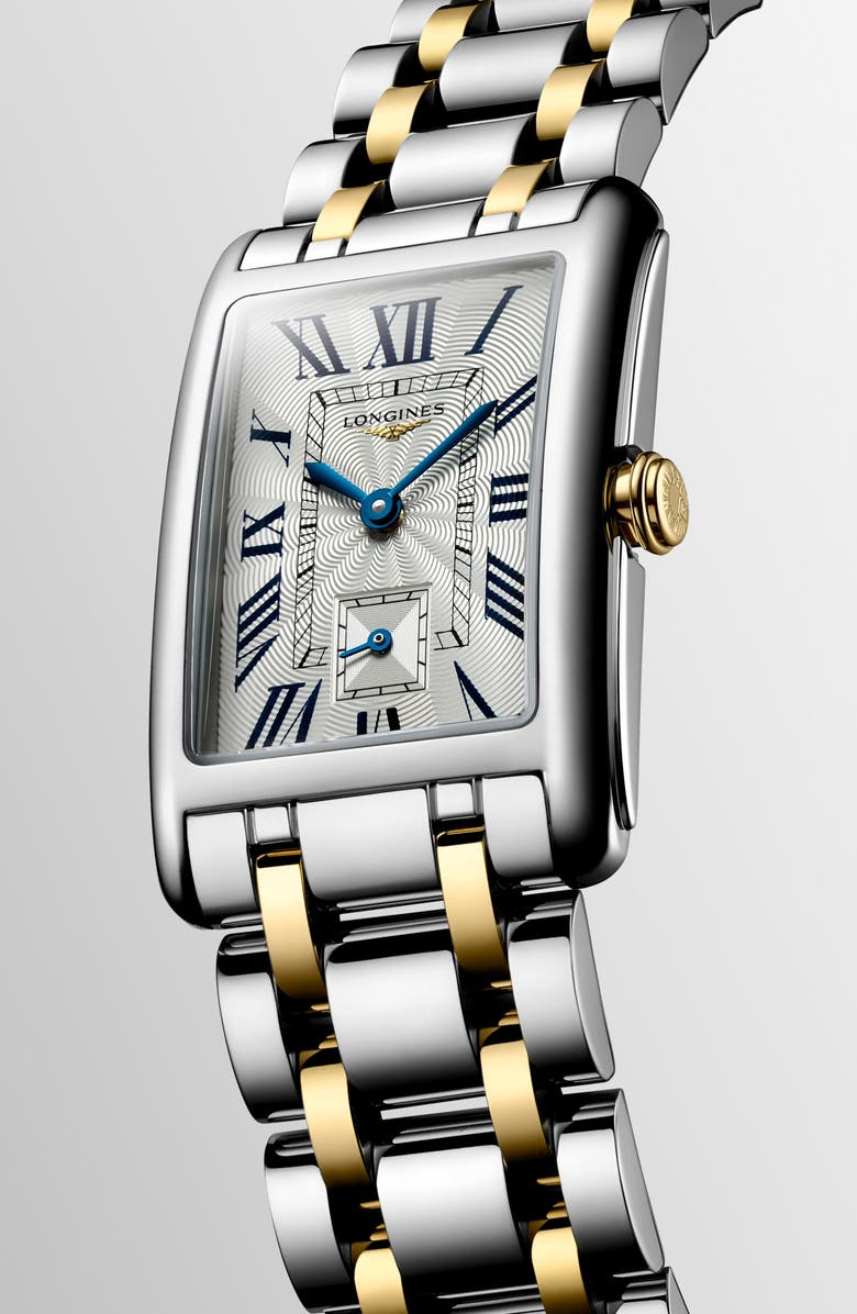 Longines DolceVita Tank Two-Tone Bracelet Watch, 23.3mm x 37mm, Alternate, color, Silver