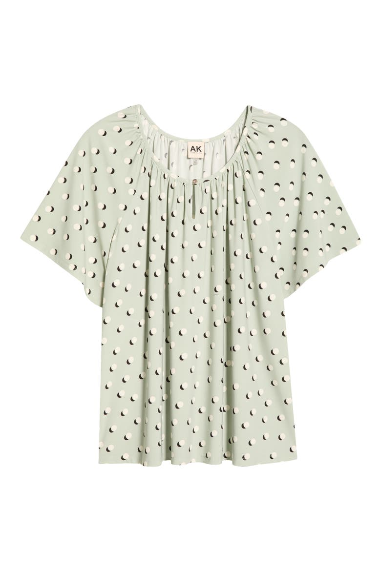 Dot Print Keyhole Peasant Top, Alternate, color, SOFT ALOE MULTI