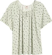 AK ANNE KLEIN Dot Print Keyhole Peasant Top