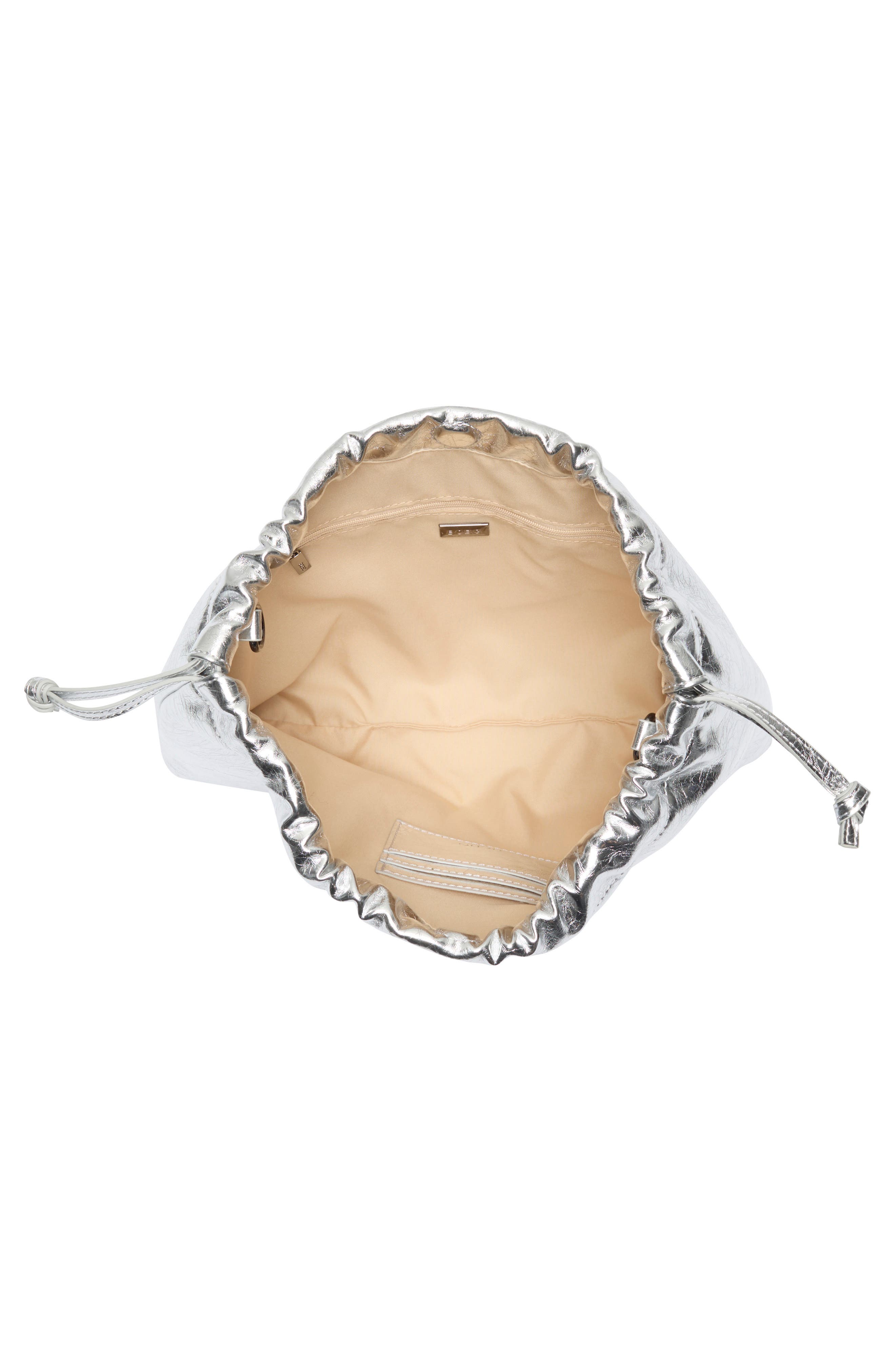 BCBG Metallic Drawstring Clutch, Alternate, color, Silver