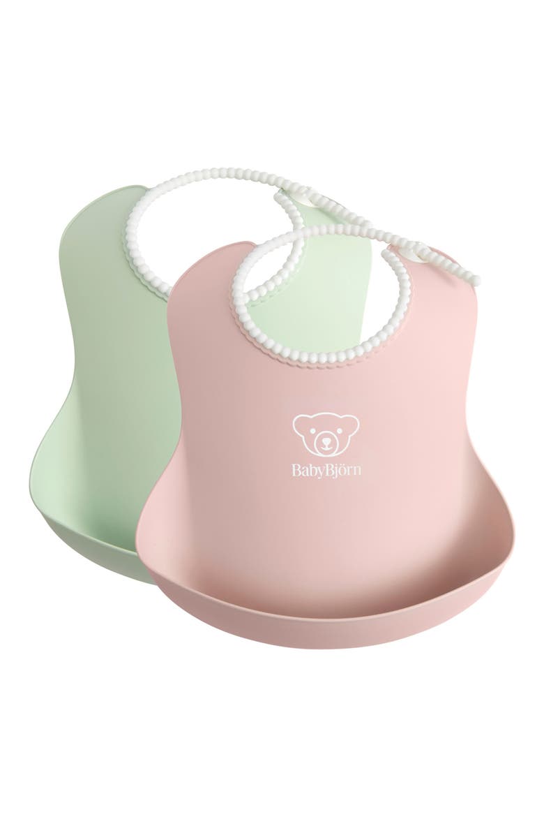 Set of 2 Silicone Bibs, Main, color, GREEN/ PINK